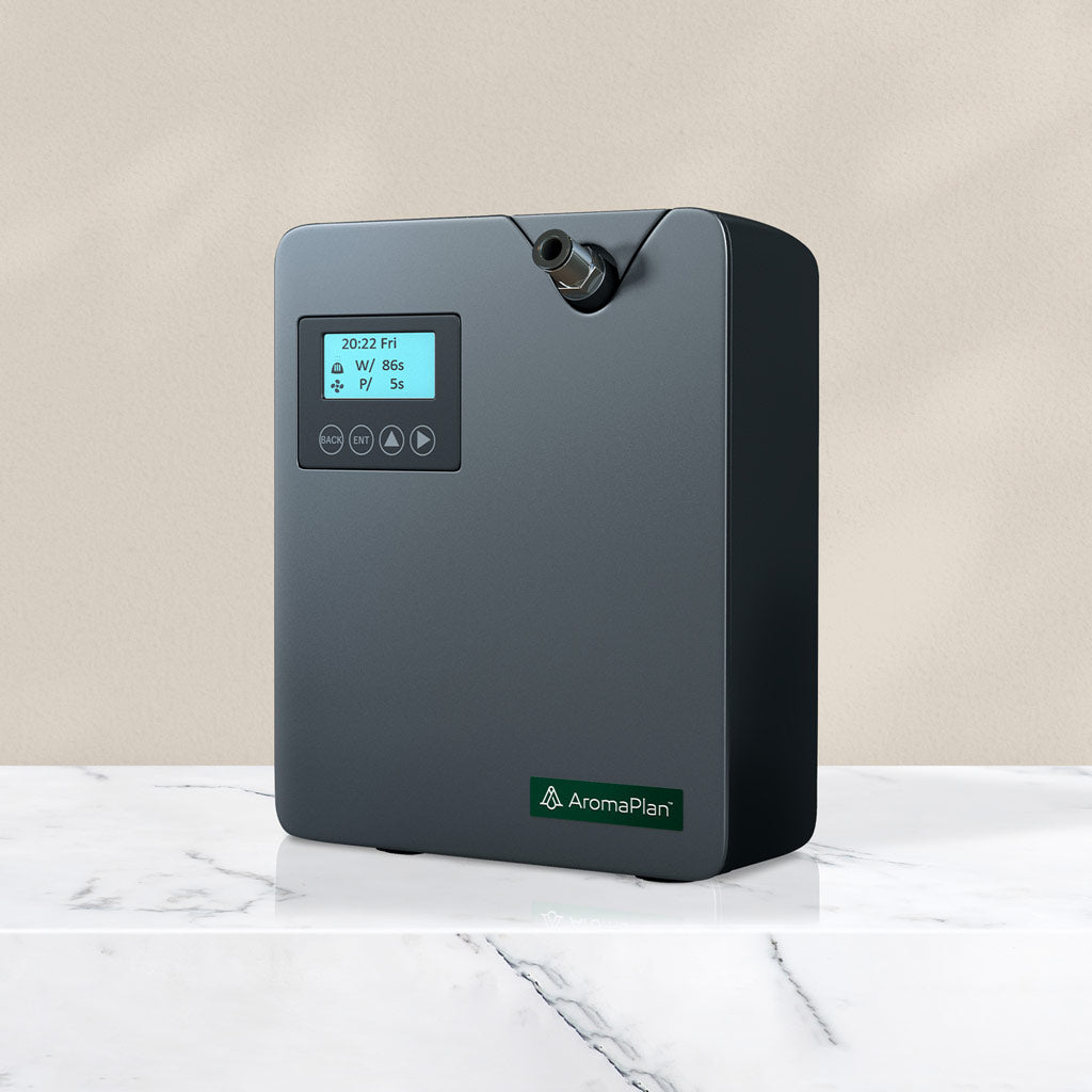 Scent Diffuser DAP 102 (Black) AromaPlan, powerfully and evenly scent any environment in just minutes. Nebulizer has an incredible 1,500 Sq Ft coverage so that every area of your home, office, spa or commercial space will smell and feel like a 5-star hotel. * A clean fragrance enhance your every day mood. * Hypoallergenic scent technology, safe for your family & pets.